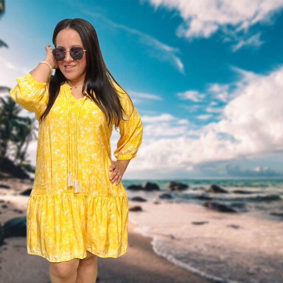 Natalie Martin Silk Mini Tunic Dress Floral Lightweight Pull-On Boho Cover-Up - Picture 1 of 11